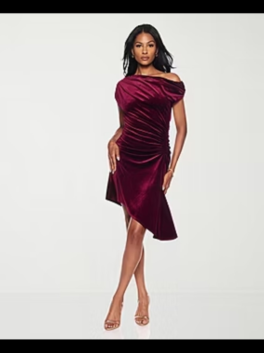 Premier Armour Red Velvet One Shoulder Ruched Bodycon Dress Cocktail Elegant